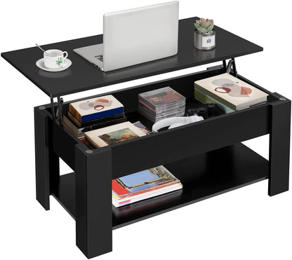 Metal Spring Lift up Top Coffee Table with Hidden Compartment and Storage Shelf