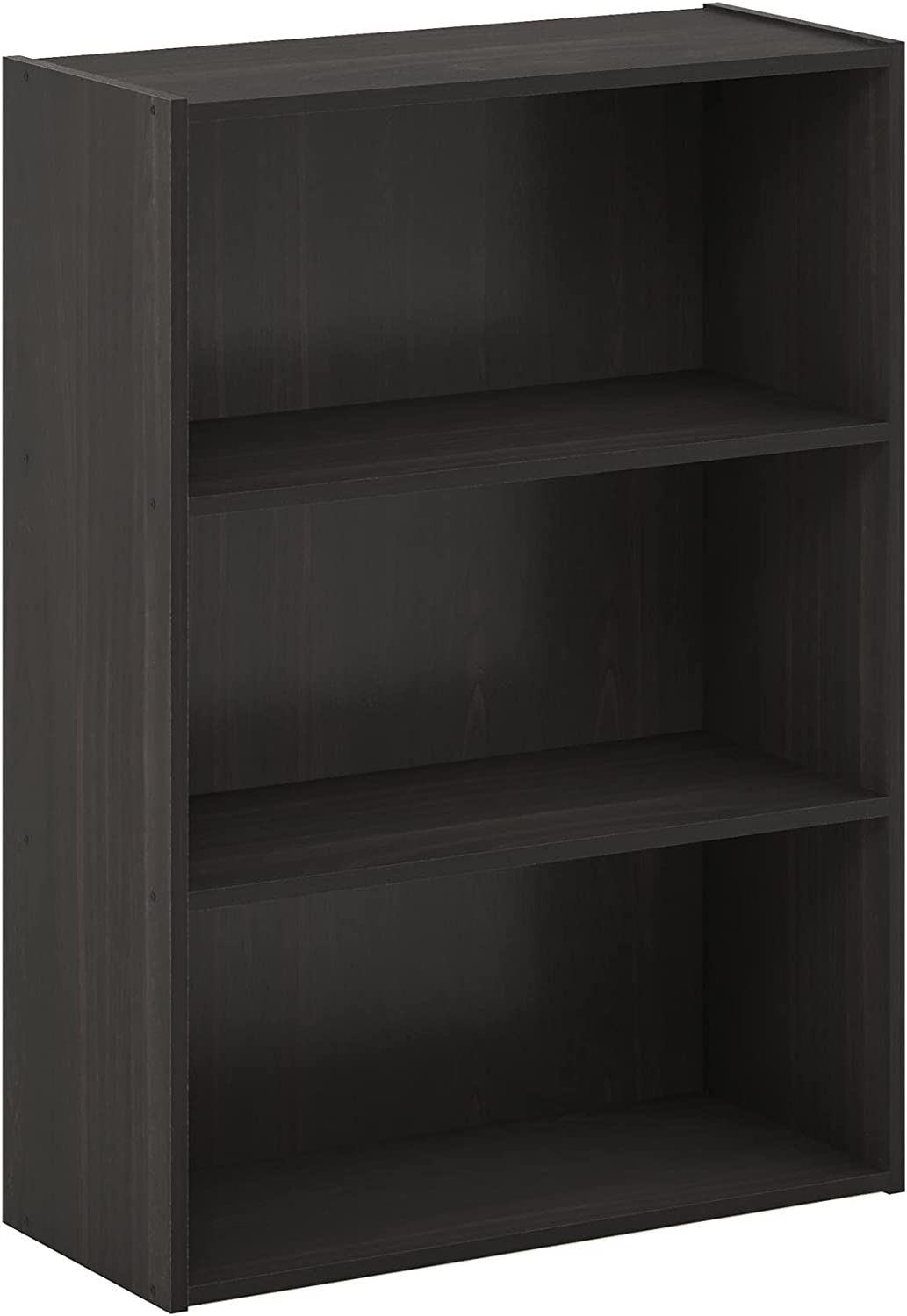 3-Tier Open Shelf Bookcase, Dark Brown Color