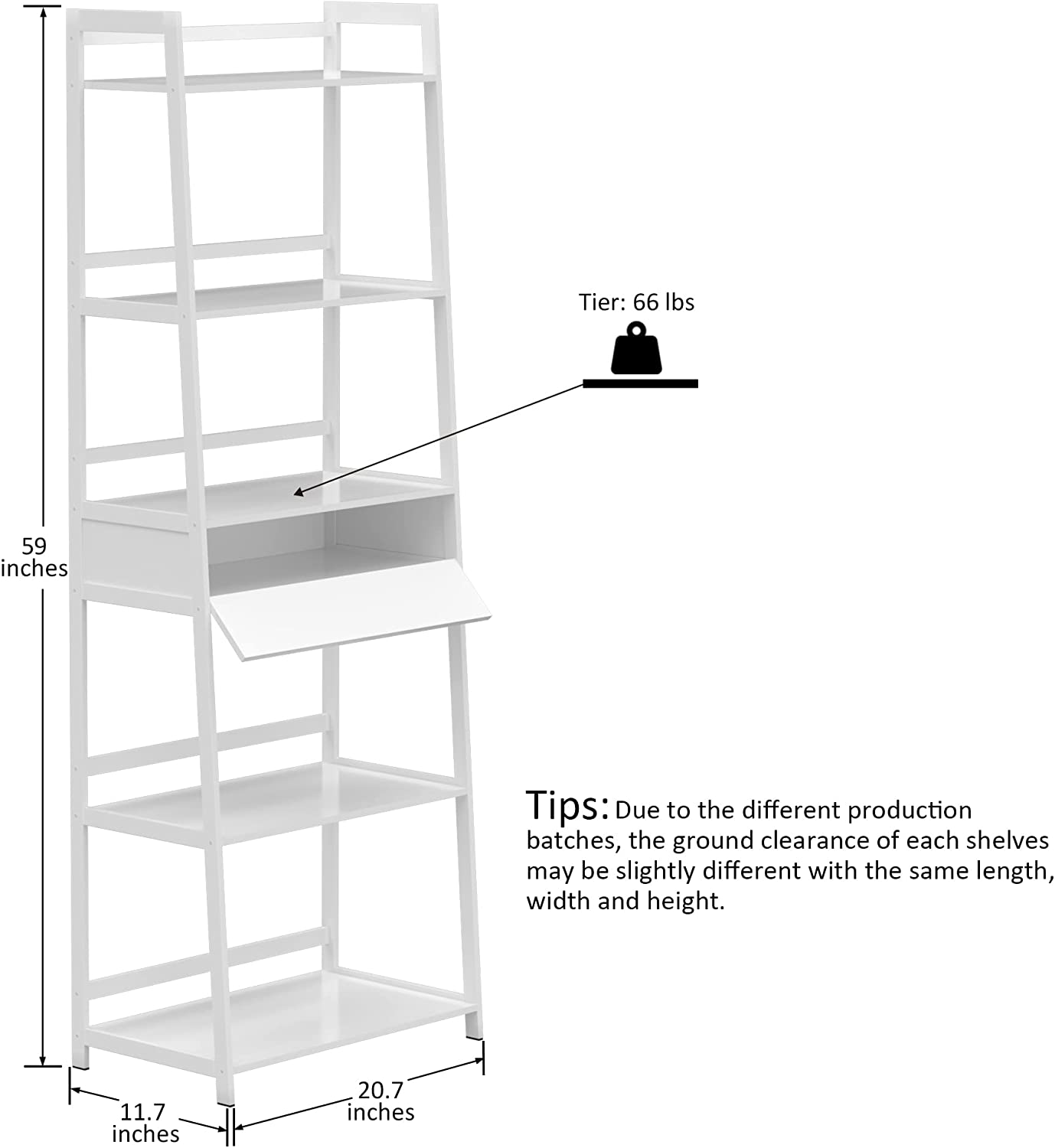 5 Tier Bamboo Ladder Shelf Bookcase, Modern Open Book Case for Living Room, Bedroom and Office