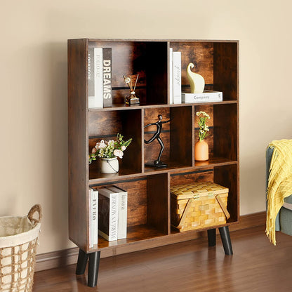 Modern and vintage 3 Tier Mid-Century Modern Bookcase with Legs, Retro Wood Bookshelves Storage Organizer Shelf