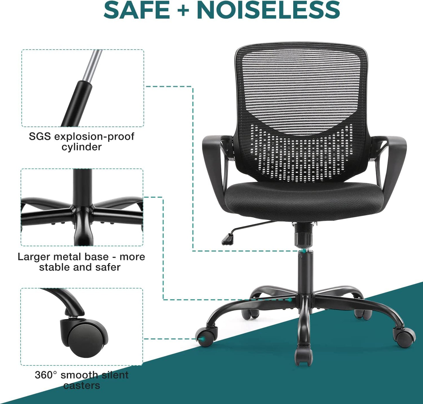 Ergonomic Office Chair Mesh Computer Desk Chair with Lumbar Support Armrest, Executive Height Adjustable Swivel Task