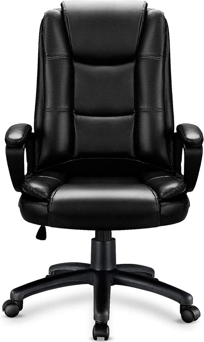 Adjustable Executive Leather Chair with Armrest ,Heavy Duty Design, High Back Cushion Lumbar Back Support, Computer Desk Chair, (Black)