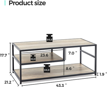 43”, 3-Tier Coffee Table with Storage, Wood Coffee Tables for Living Room Balcony Office