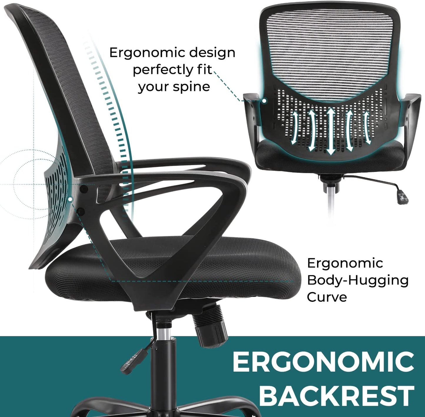 Ergonomic Office Chair Mesh Computer Desk Chair with Lumbar Support Armrest, Executive Height Adjustable Swivel Task