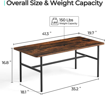 Wood Coffee Table Rectangle with Sturdy Metal Frame and Wood Finish, Fits for Simple Rustic & Modern Style, Easy Assembly