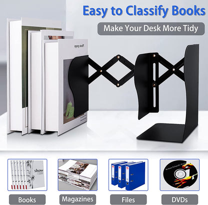 Non Skid Book Ends to Hold Books, Metal Adjustable Book Ends Decorative Bookends for Home Office