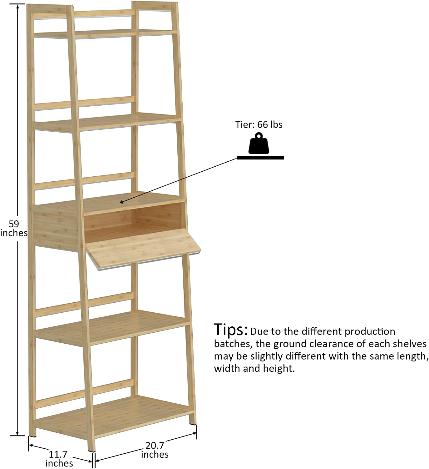 5 Tier Bamboo Ladder Shelf Bookcase, Modern Open Book Case for Living Room, Bedroom and Office