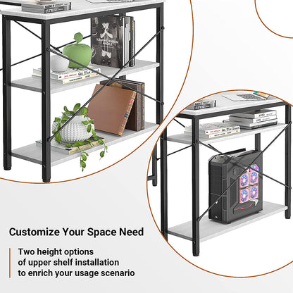 Small L Shaped Computer Desk,  47 Inch Corner Desk with Reversible Storage Shelves for Home Office Workstation