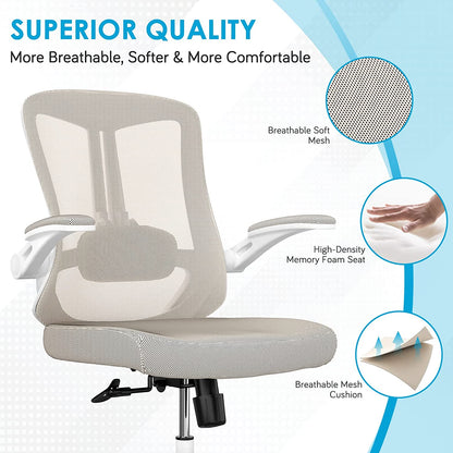 Breathable Mid-Back Comfortable Mesh Computer Chair with PU Silent Wheels, Flip-up Armrests, Tilt Function, Lumbar Support