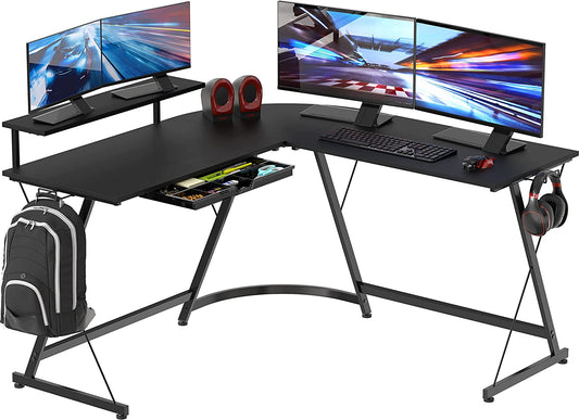 Multi-Tasking Computer and Laptop L-Shape Desk with Monitor Stand