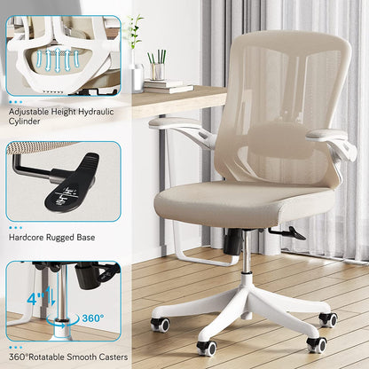 Breathable Mid-Back Comfortable Mesh Computer Chair with PU Silent Wheels, Flip-up Armrests, Tilt Function, Lumbar Support