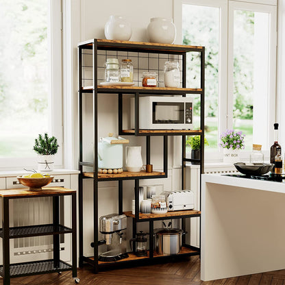 Vintage Brown Bookshelves and Bookcases , 6-Shelf Etagere Bookcase Open Display Shelves with Sturdy Metal Frame