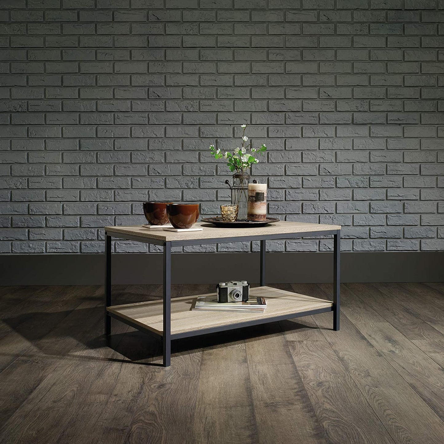 Metal frame with Wooden Top North Avenue Coffee Table, Charter Oak finish